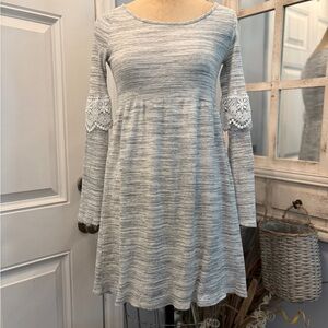 Altar'd State Gray Long Bell Sleeve Cottage-core Dress with Lace Size Small‎